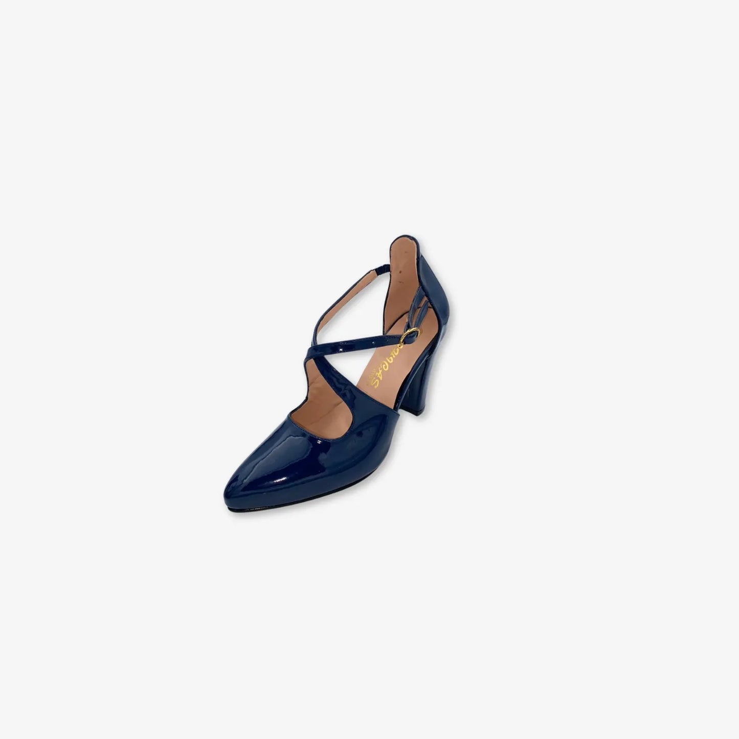 Tacones para mujer de charol con Correa cruzada color Azul Marino