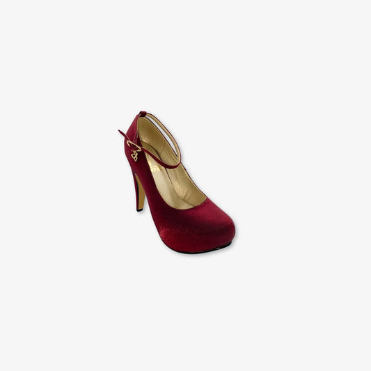 Tacones con correa para mujer con plataforma, punta redonda color vino