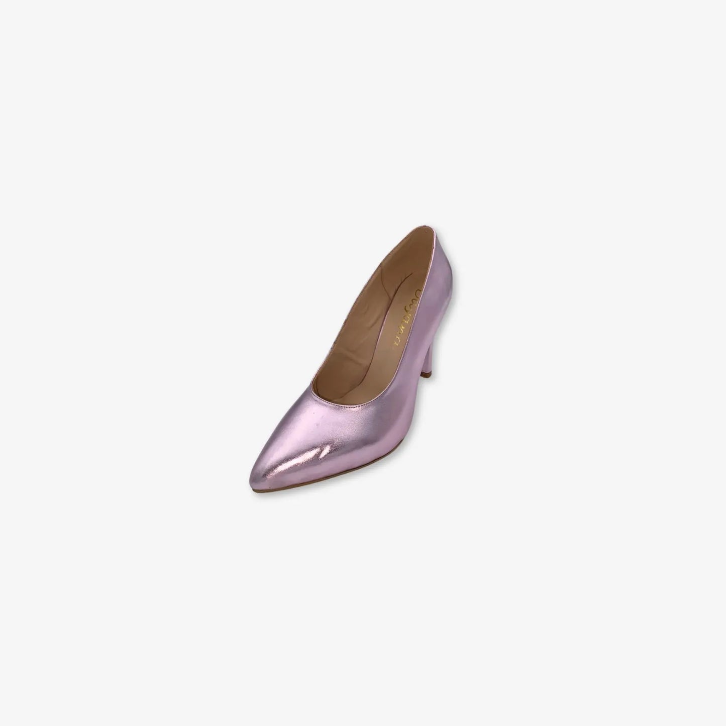 Tacones para mujer sin correa color Rosado Cromado punta Puntiaguda