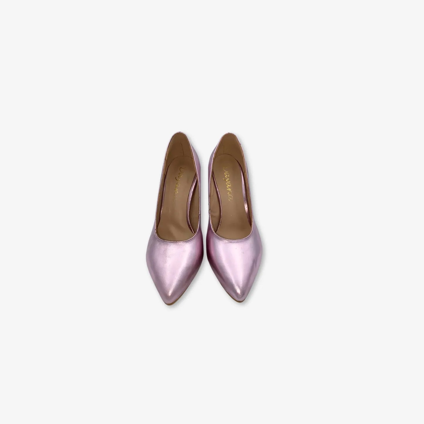 Tacones para mujer sin correa color Rosado Cromado punta Puntiaguda