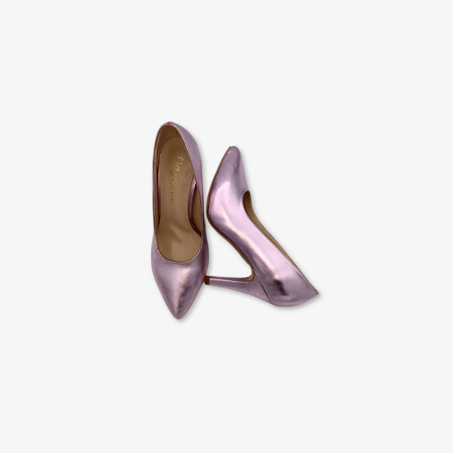 Tacones para mujer sin correa color Rosado Cromado punta Puntiaguda