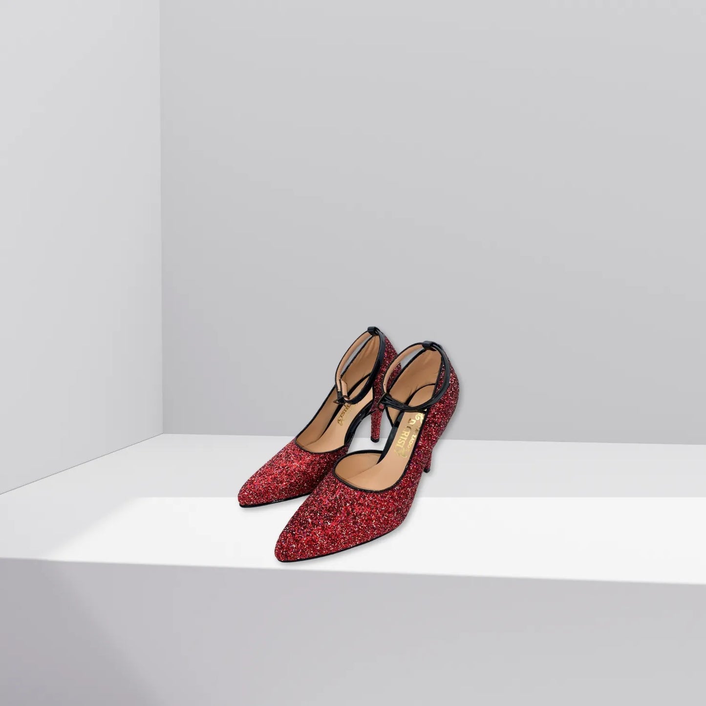 Tacones con correa para Mujer Elegante con estilo de Brillos Rojos