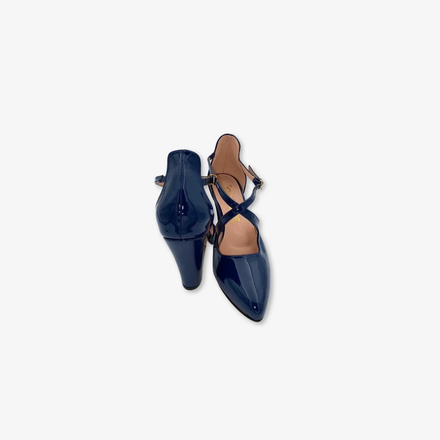 Tacones para mujer de charol con Correa cruzada color Azul Marino