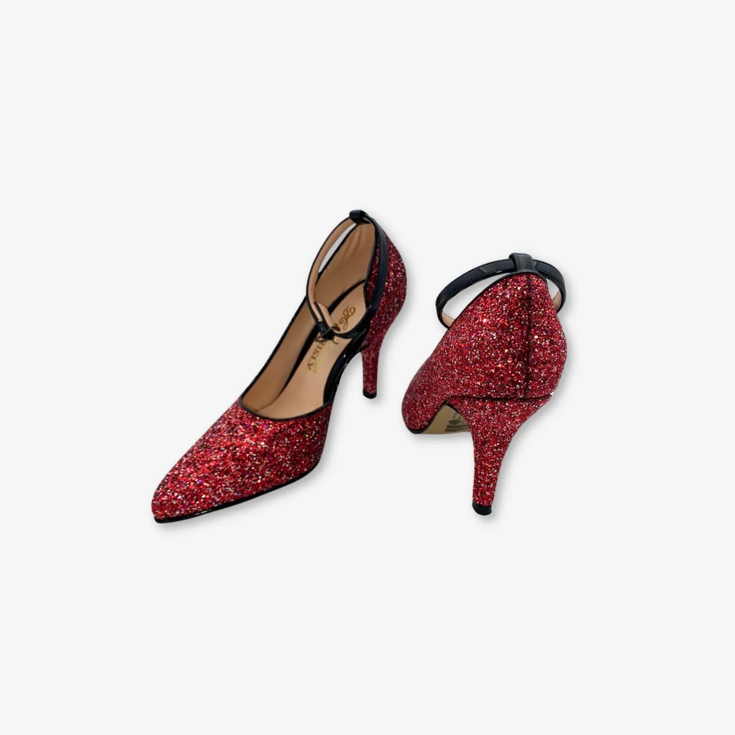 Tacones con correa para Mujer Elegante con estilo de Brillos Rojos