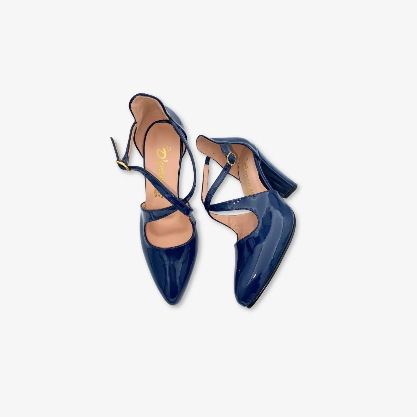 Tacones para mujer de charol con Correa cruzada color Azul Marino