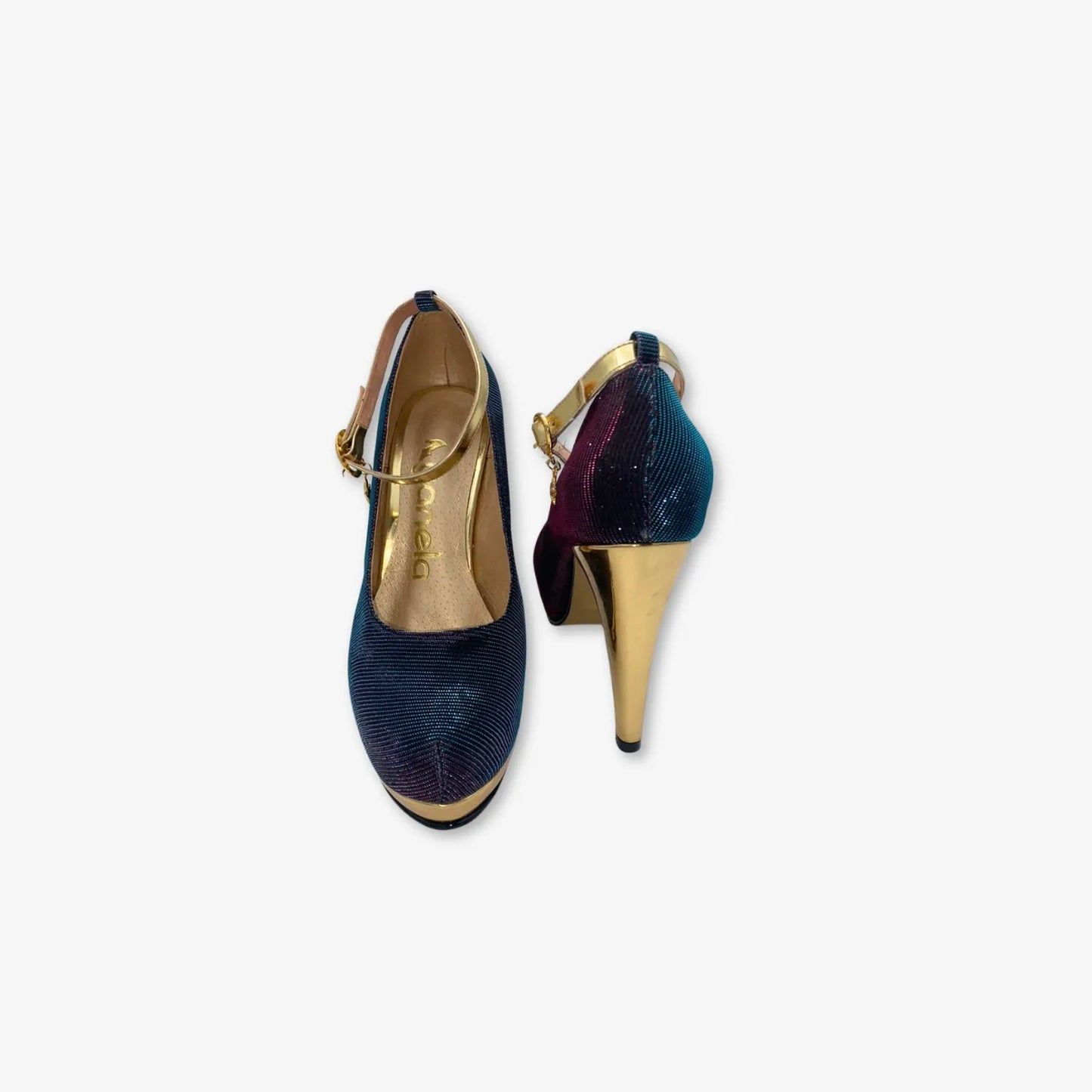 Tacones de vestir para Mujer con correa Tornazolado  color Azul y Fucsia