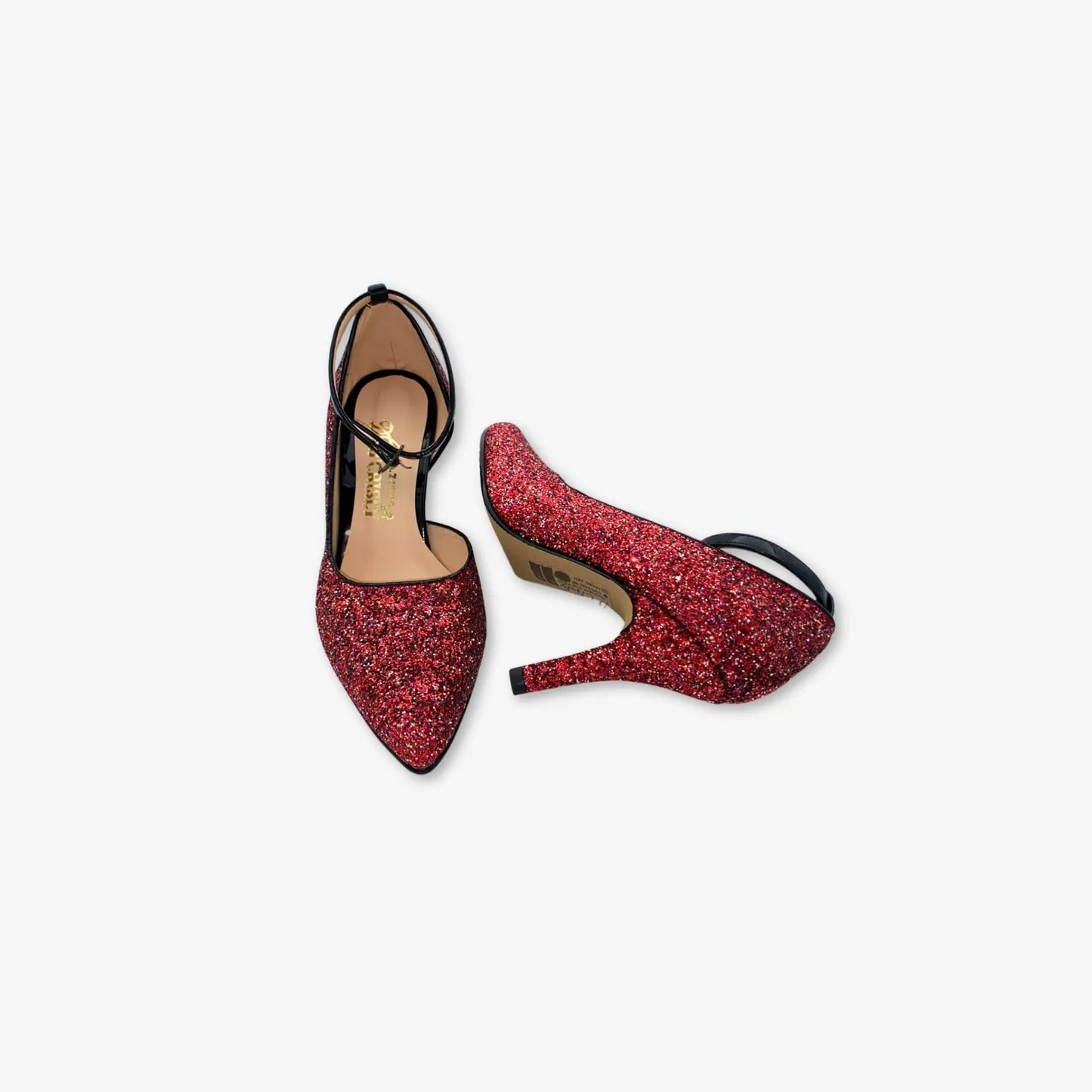 Tacones con correa para Mujer Elegante con estilo de Brillos Rojos