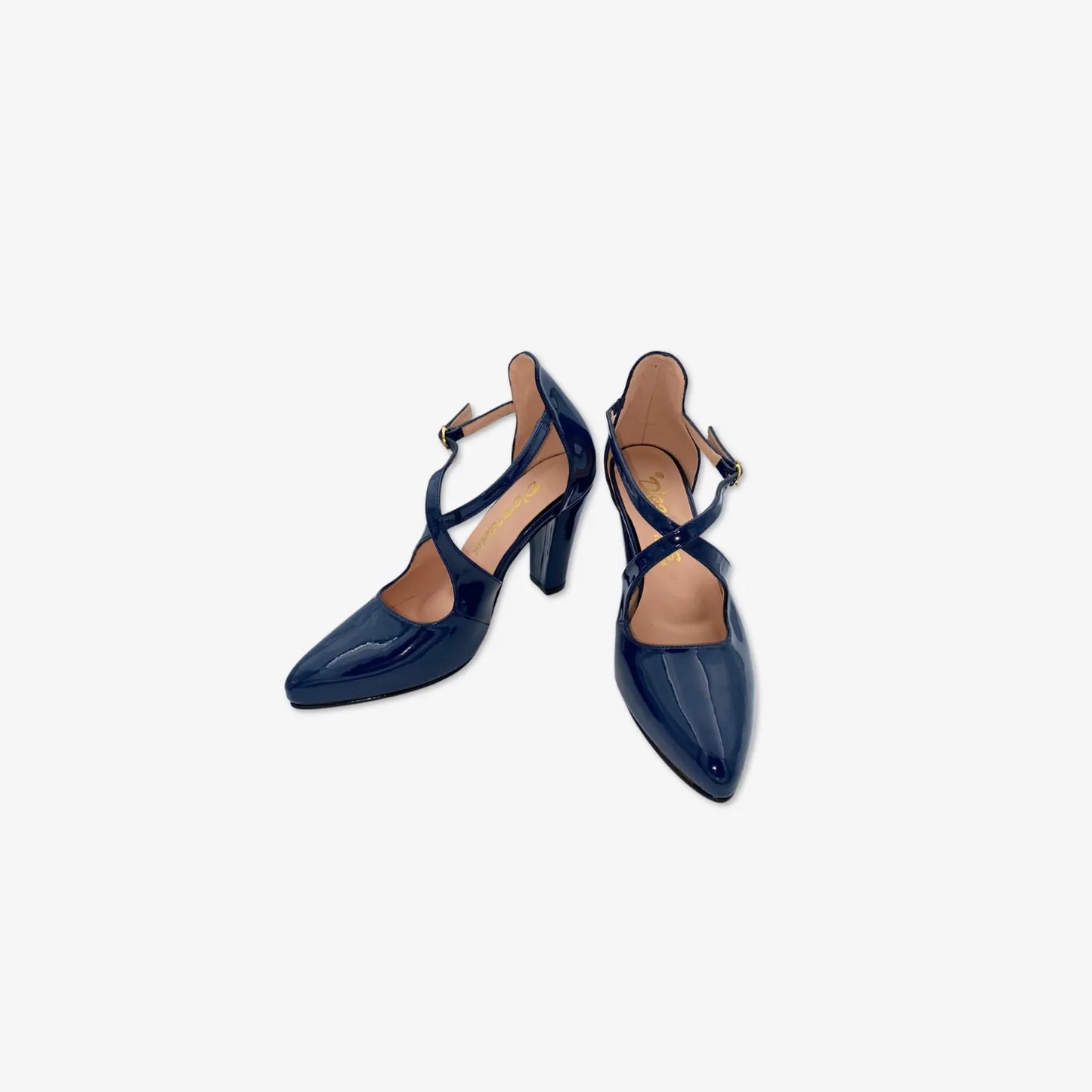 Tacones para mujer de charol con Correa cruzada color Azul Marino