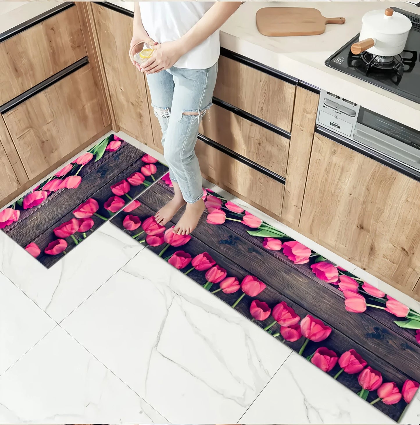 Alfombra de Estilo Moderno para Cocina, Baño y Más - Set 2 en 1 Calle Lima 51