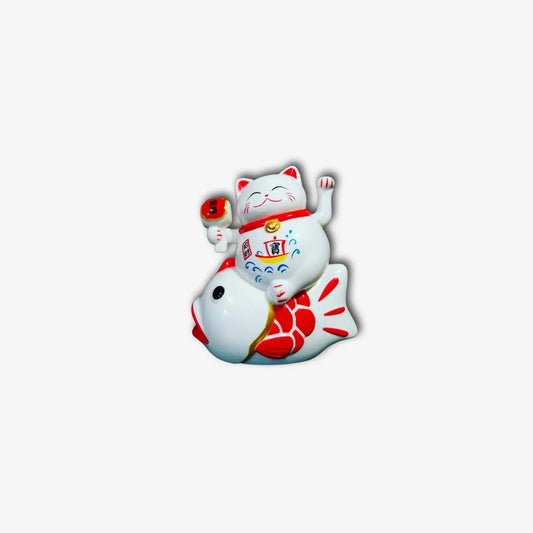 Gato de la Suerte Maneki Neko Yuan Bao Rezeki - Blanco