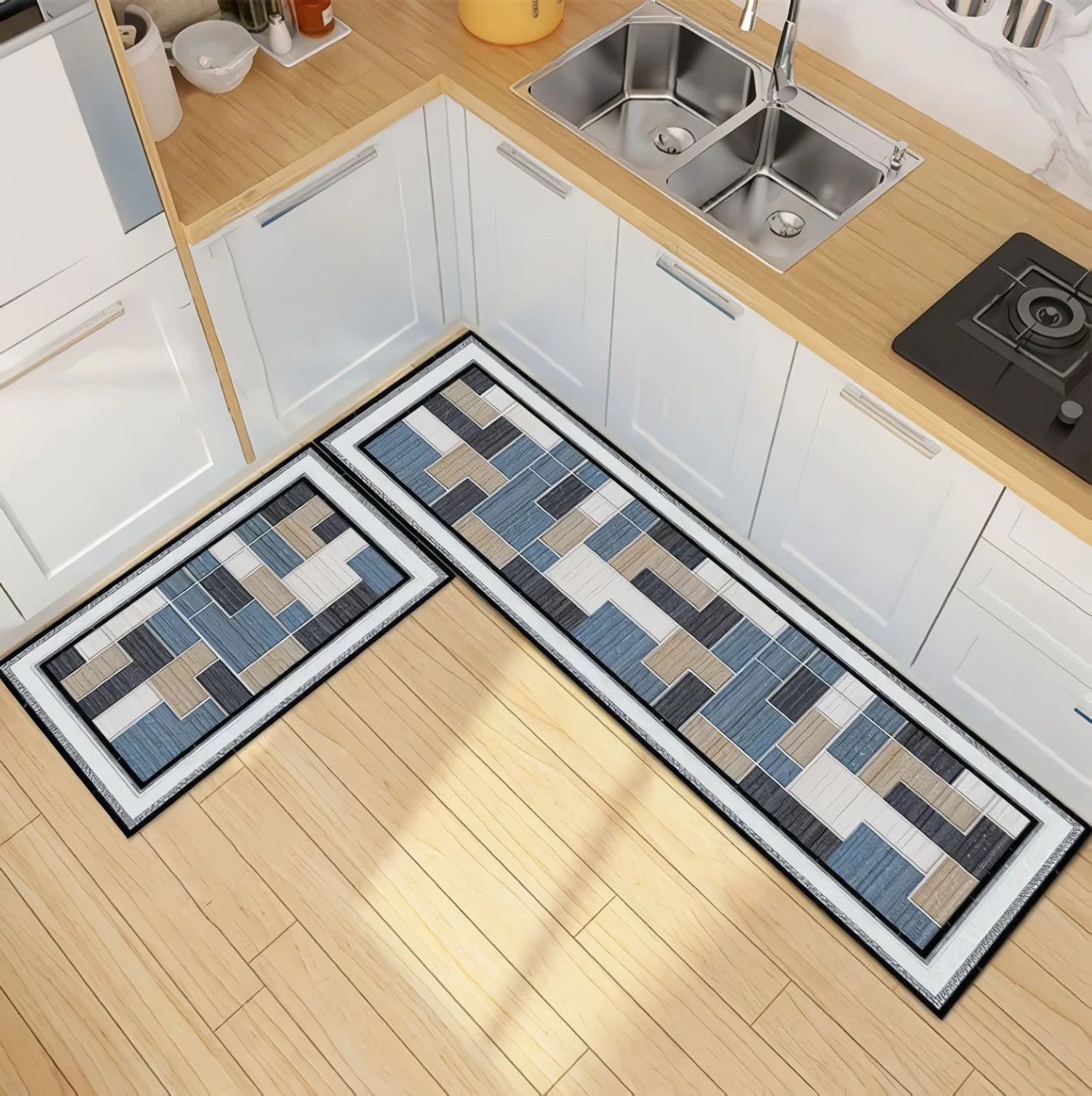 Alfombra de Estilo Moderno para Cocina, Baño y Más - Set 2 en 1 Calle Lima 51