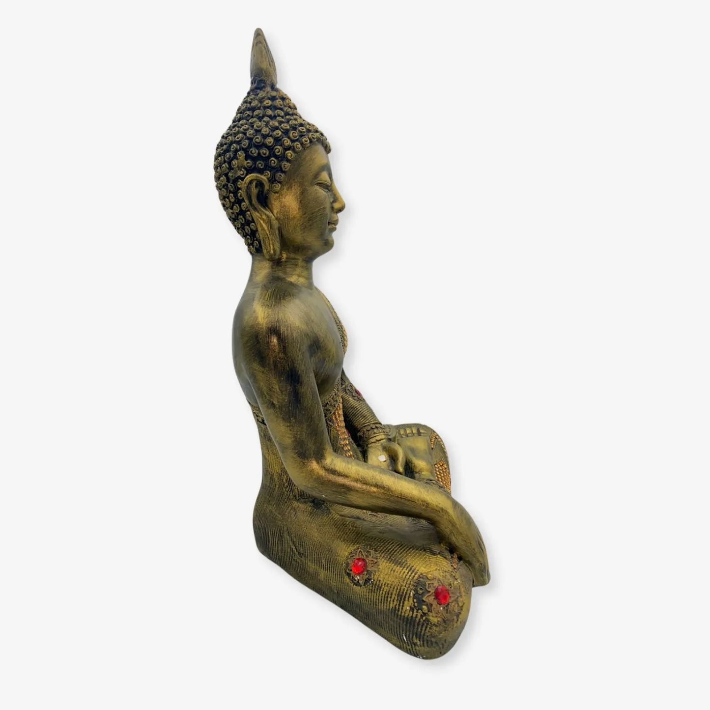 Estatua Decorativa de Buda en Meditación con Detalles Dorados y Rojos