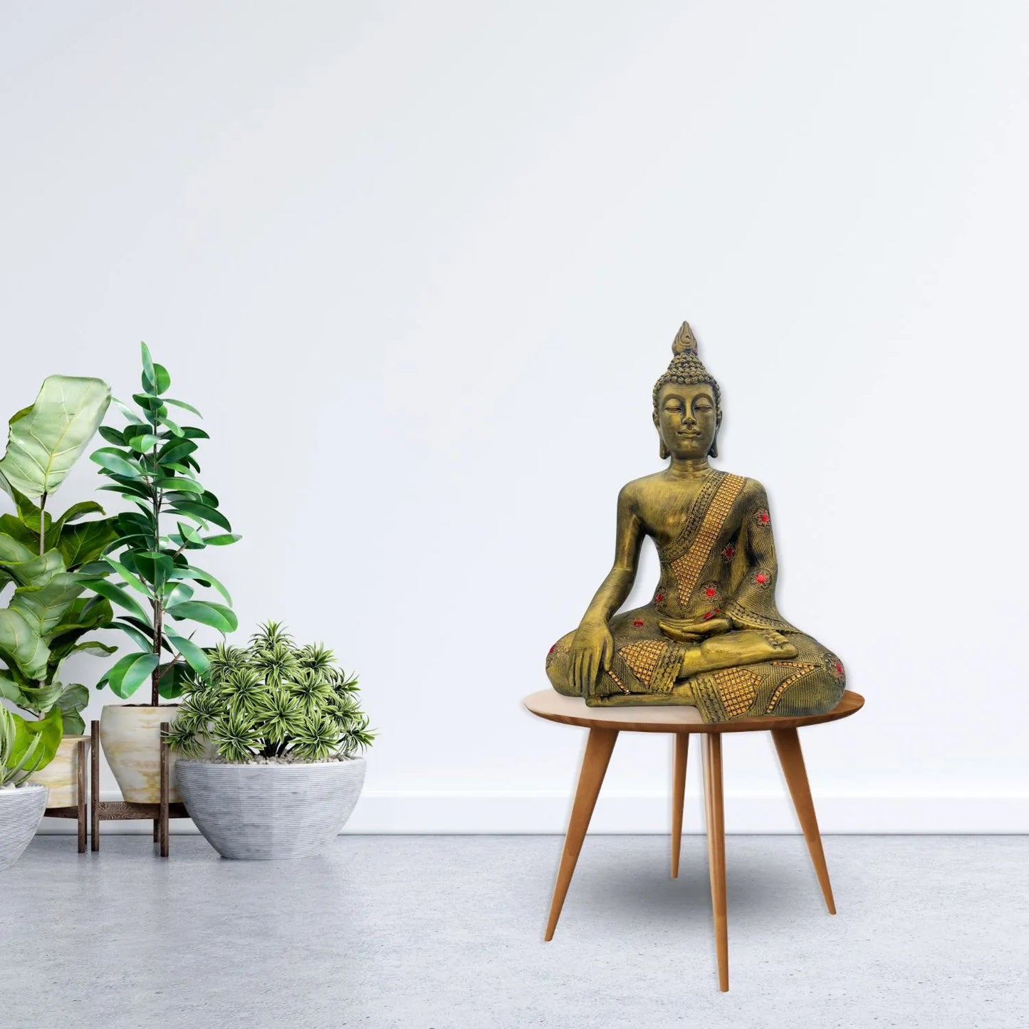 Estatua Decorativa de Buda en Meditación con Detalles Dorados y Rojos