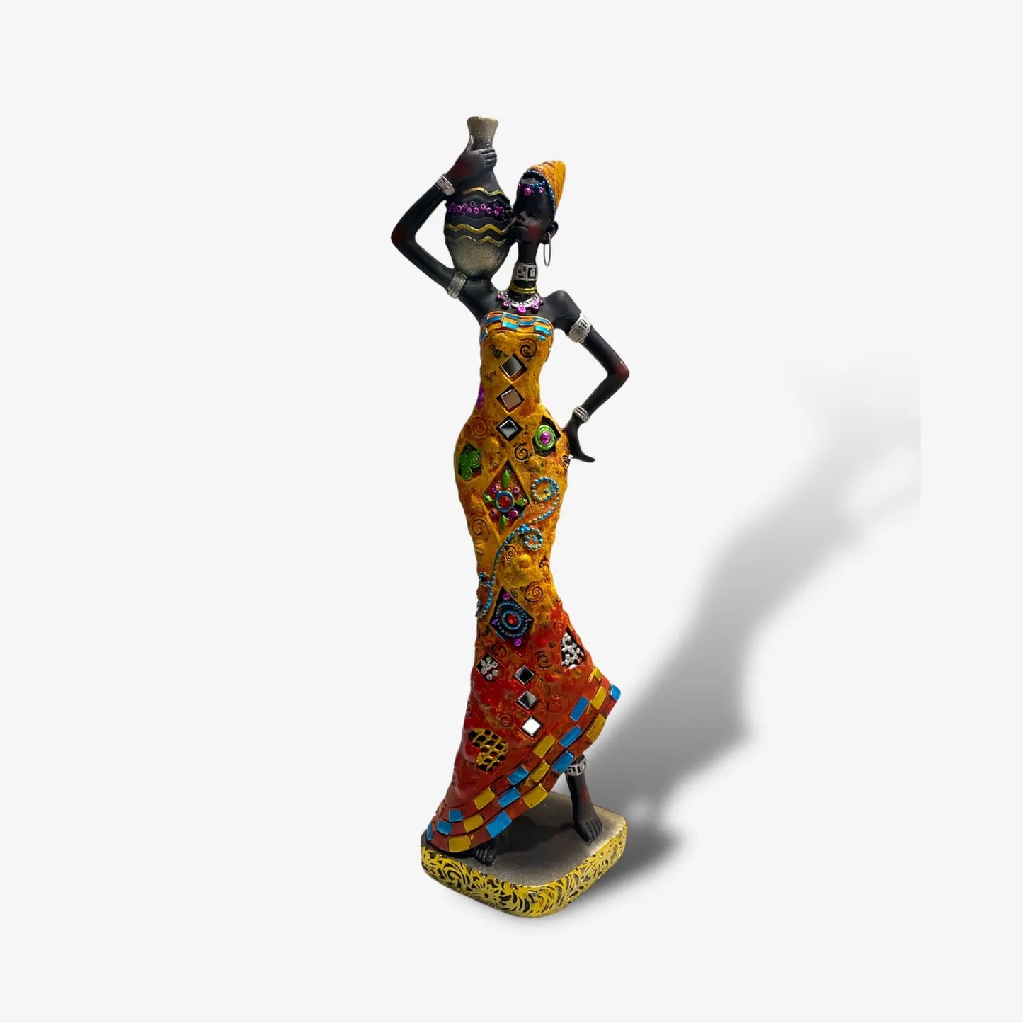 Figura de Estatua Dama Tribal Africana con Jarron