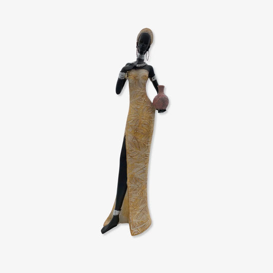 Figura Africana de Pie Poliresina vestido amarillo