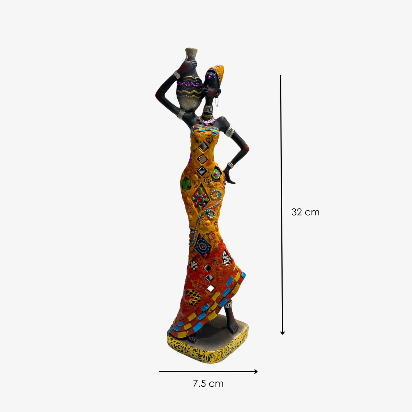 Figura de Estatua Dama Tribal Africana con Jarron